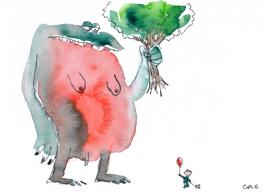 Monster versus Kid/1 - Aquarelle et encre de chine